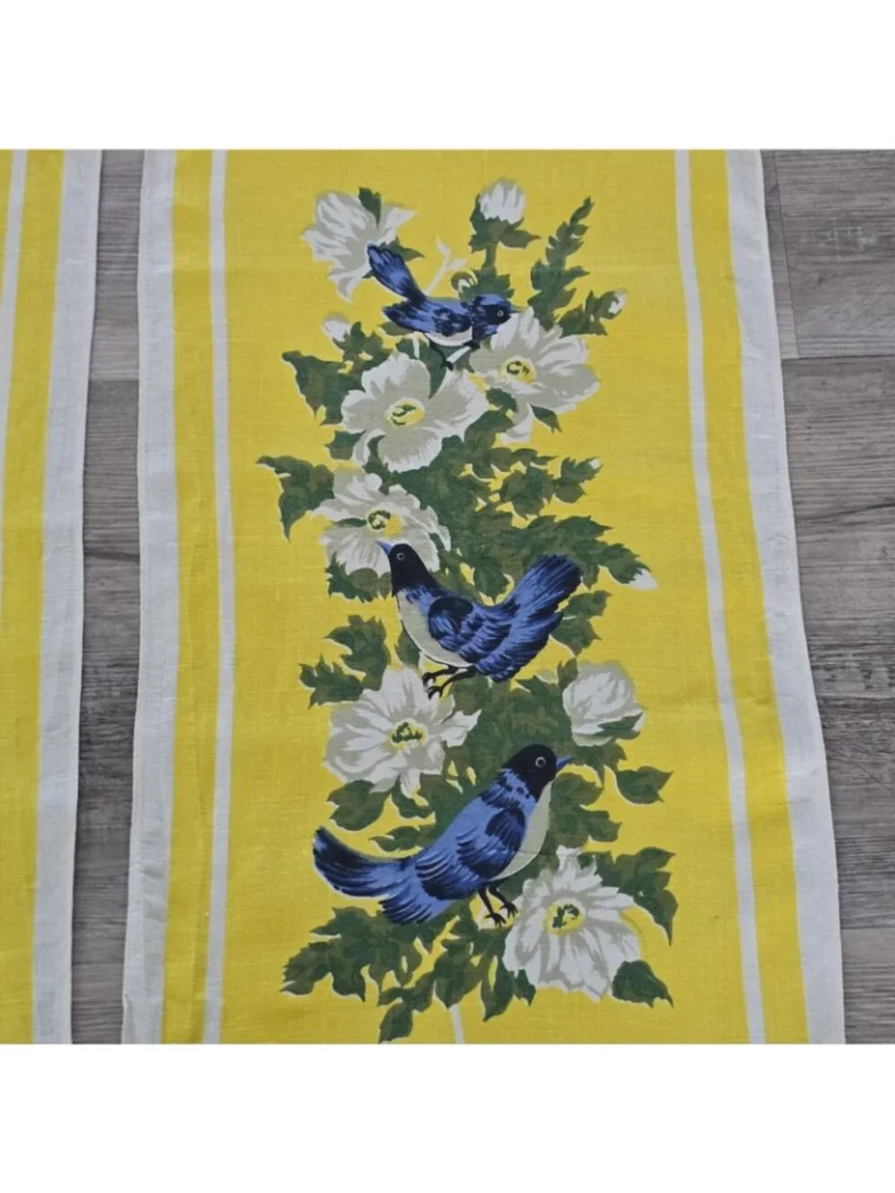 2 Vtg Parisian Prints Tea Towel X2 Yellow Blue Birds